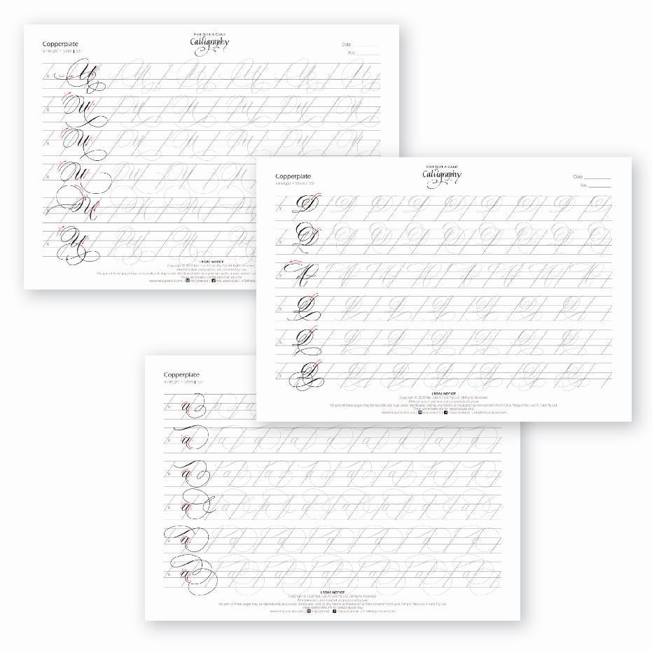 Practice Sheets Copperplate Flourish Minuscules & Majuscules - Lowercase & Uppercase