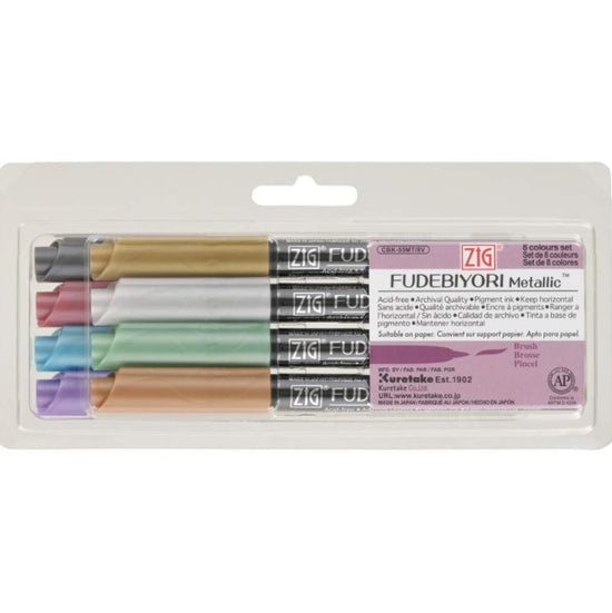 ZIG Kuretake Fudebiyori Metallic Brush Pen - Set of 8