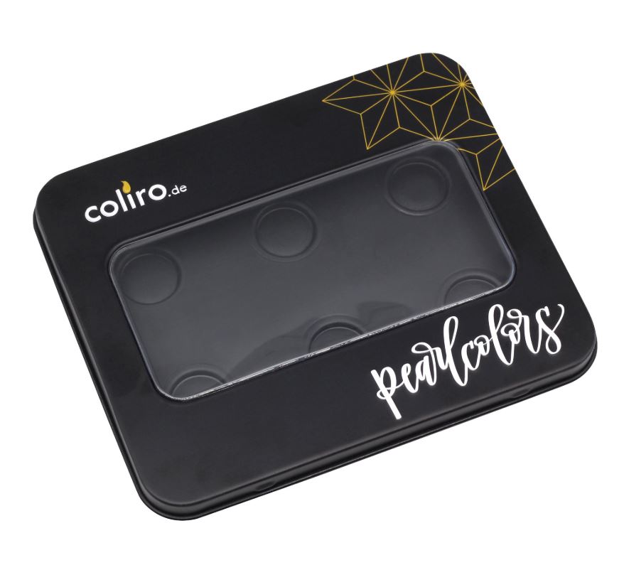 Coliro Empty Tin Box for 6 - Black Calligraphy Finetec watercolour