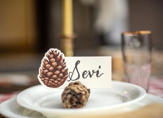 Place Card - Pinecone calligraphy