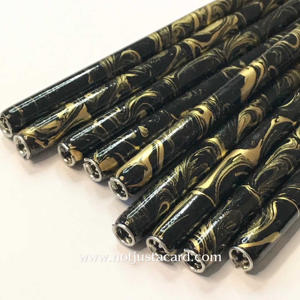 Manuscript Straight Penholder - Gold/Black Marbled 