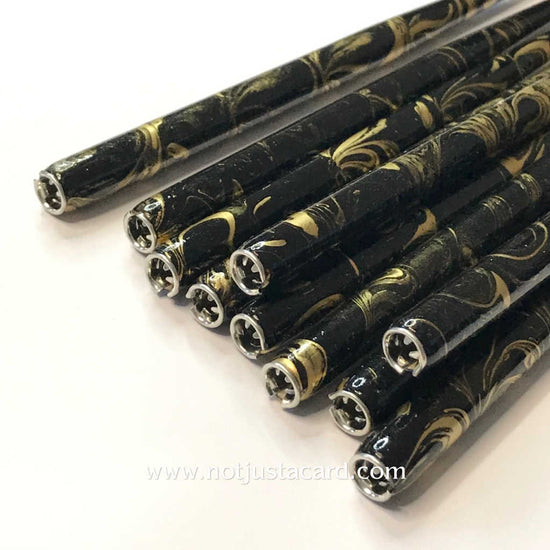 Manuscript Straight Penholder - Gold/Black Marbled 
